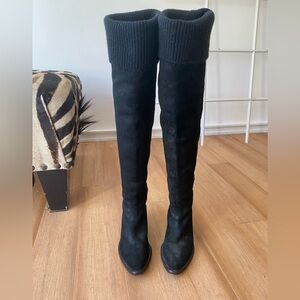 Givenchy Tall black wide calf over the knee suede wester style boot